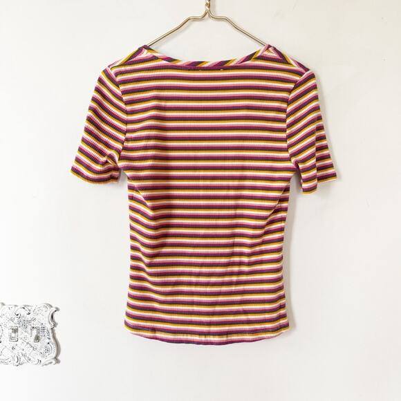NWOT Anthropologie Maeve Pink Striped Ribbed Short Sleeve Button Front Tee M - Picture 8 of 10
